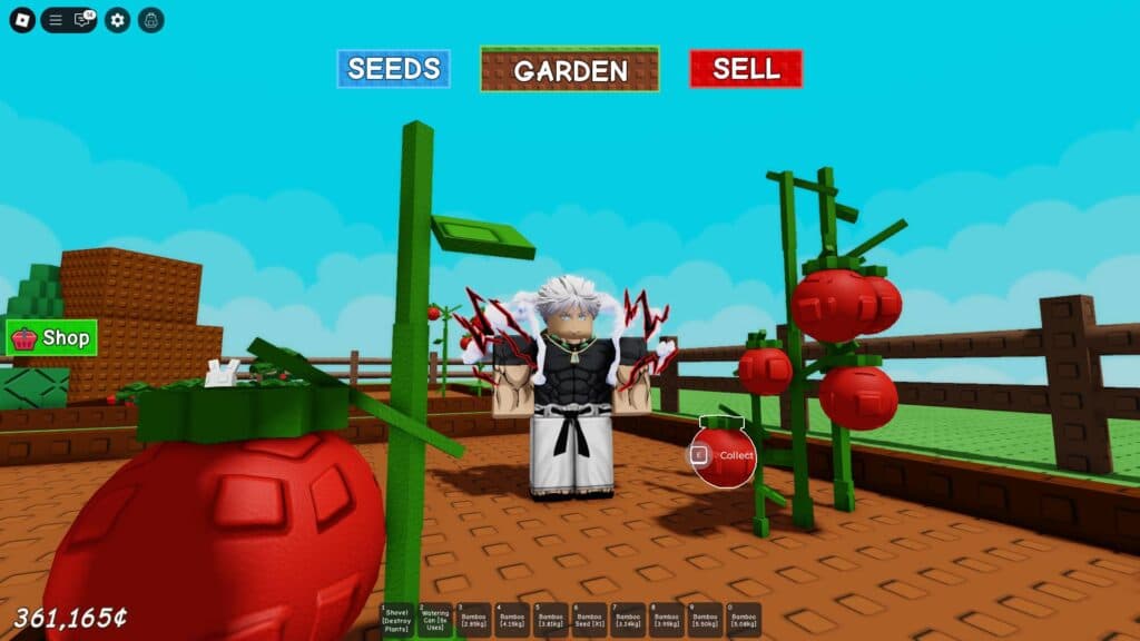 Harvesting Tomatoes in Grow a Garden (Screenshot via esports.gg)