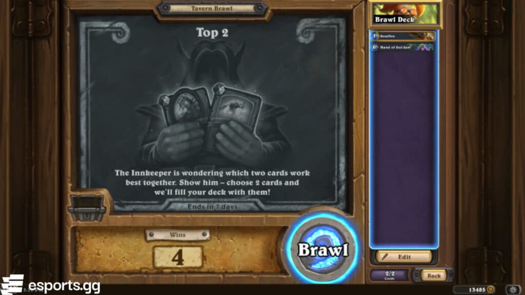Hearthstone Top 2 Tavern Brawl information (Screenshot via esports.gg)