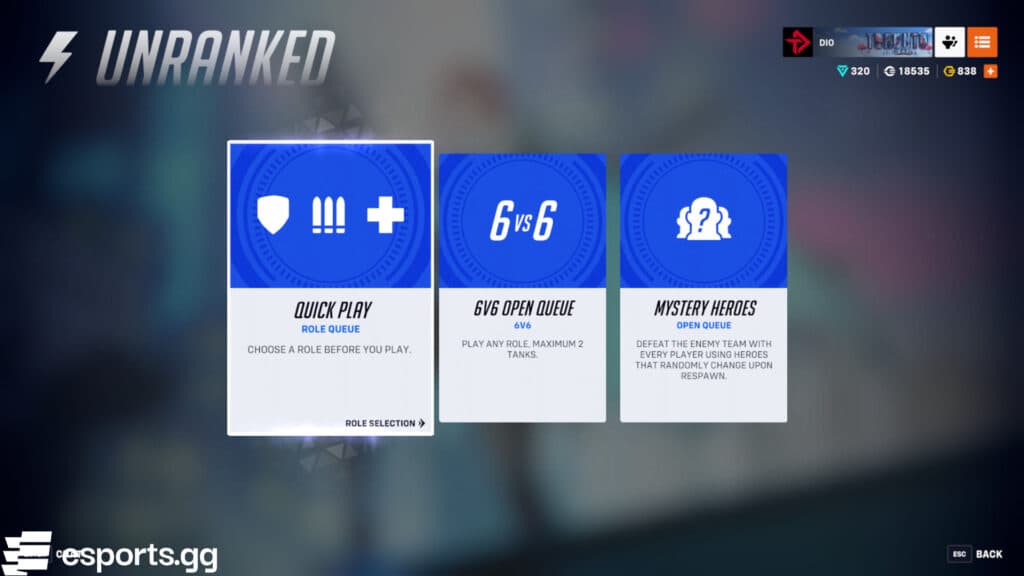 How to enter Overwatch 2's Quick Play game mode (Screenshot via esports.gg)