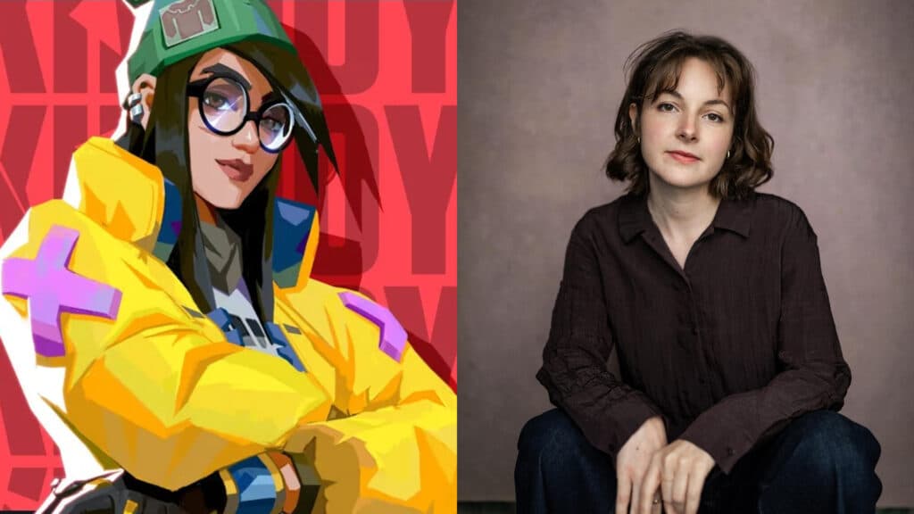 Killjoy and her voice actress Eva Feiler (Image via Riot Games / Eva Feiler)