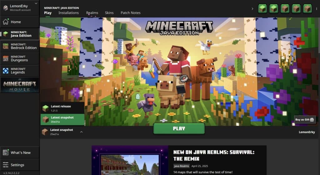 The beta update for Minecraft Java Edition is called a Snapshot. (Screenshot via esports.gg)