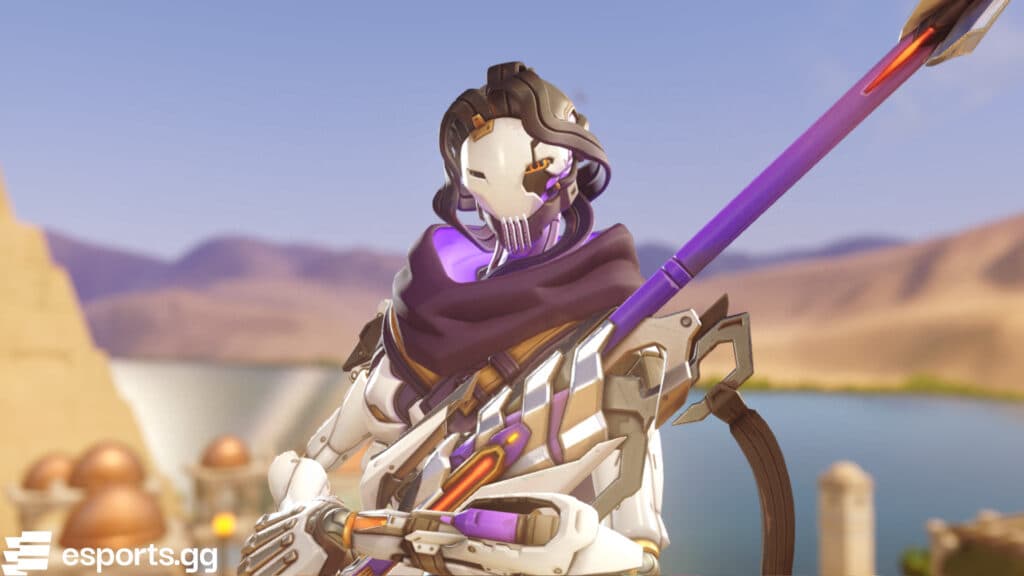 Ana in her mythic A-7000 Wargod skin in Overwatch 2 (Screenshot via esports.gg)