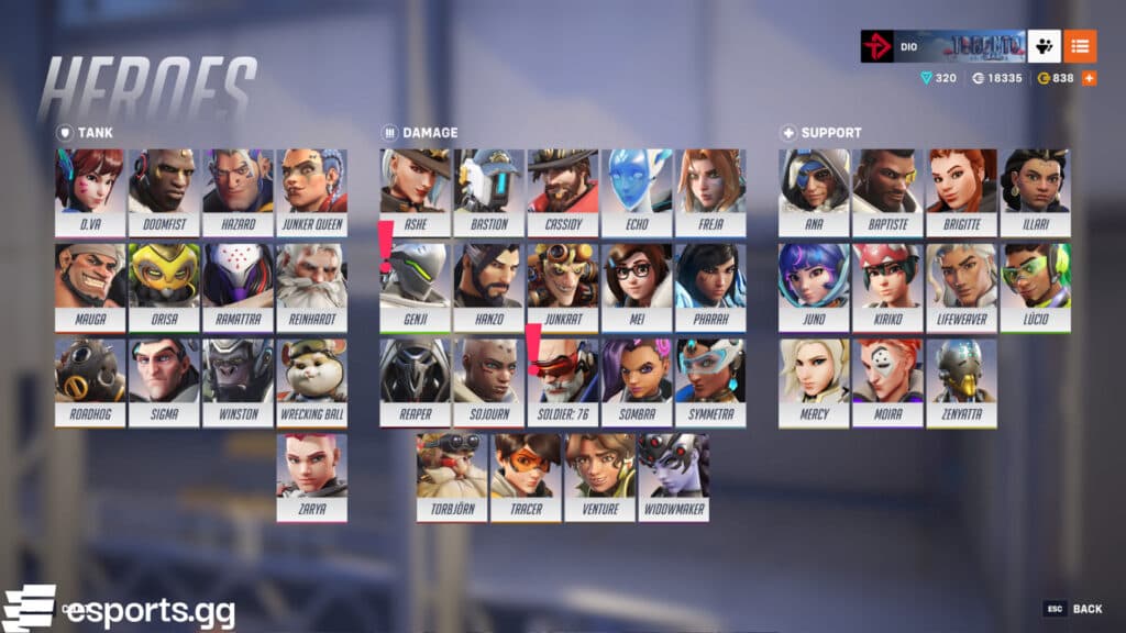 Genji and Soldier: 76 received adjustments (Screenshot via esports.gg)