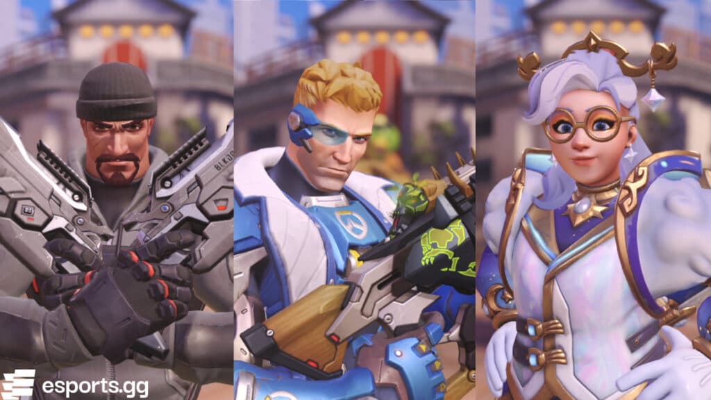 Reaper, Soldier: 76, and Mei in Overwatch 2 (Screenshots via esports.gg)