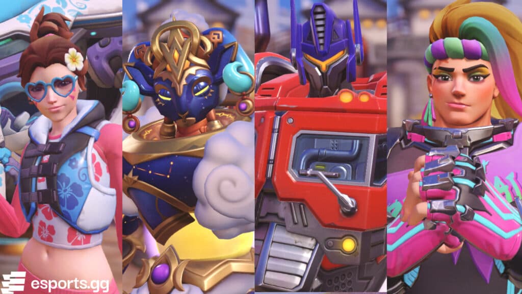 D.Va, Orisa, Reinhardt, and Zarya in Overwatch 2 (Screenshots via esports.gg)