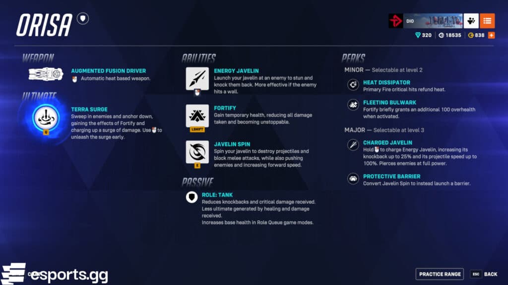 Orisa's kit (Screenshot via esports.gg)