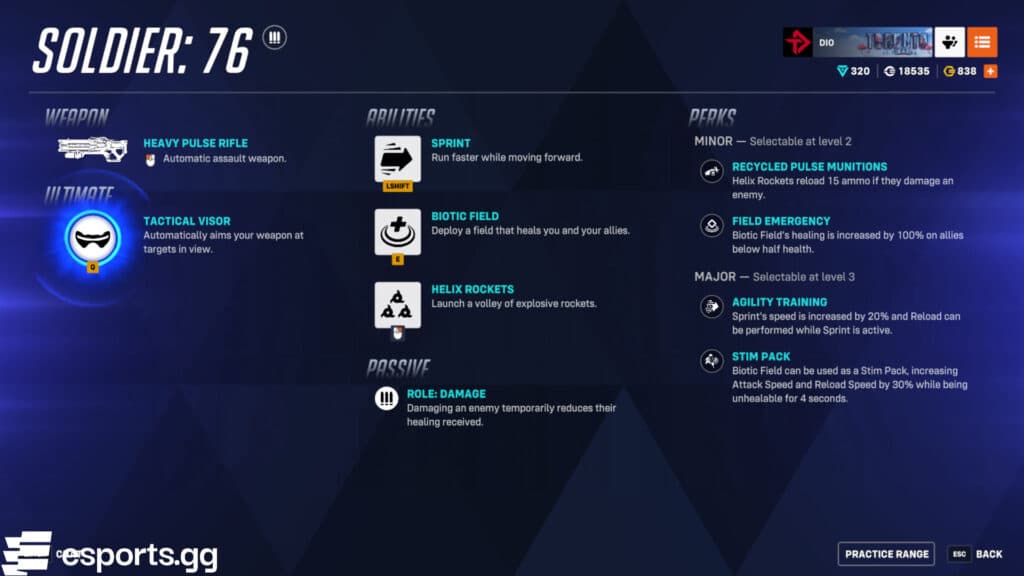 Soldier: 76's kit (Screenshot via esports.gg)