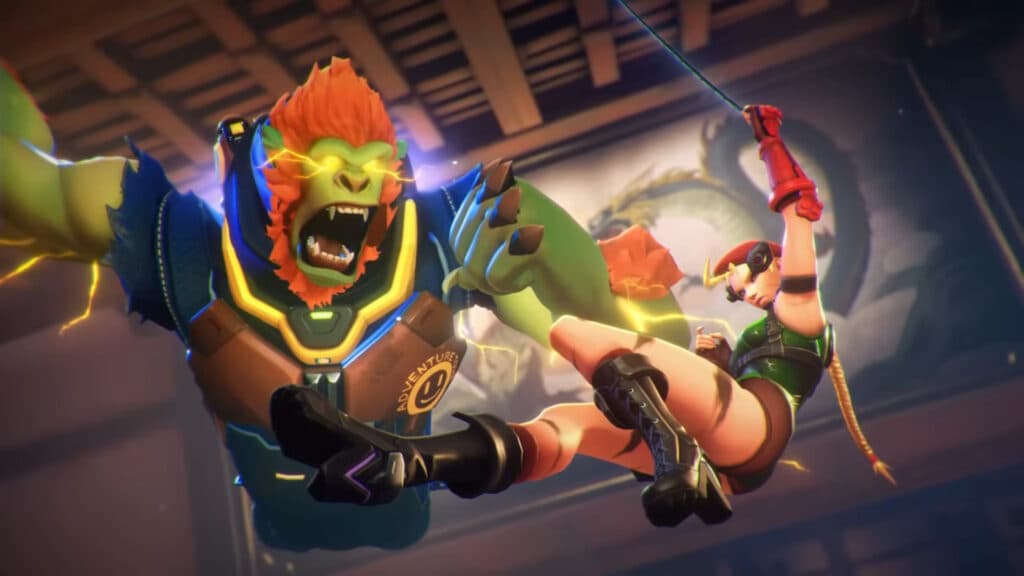 Winston as Blanka and Widowmaker as Cammy in the new Overwatch 2 Street Fighter 6 trailer (Image via Blizzard Entertainment)