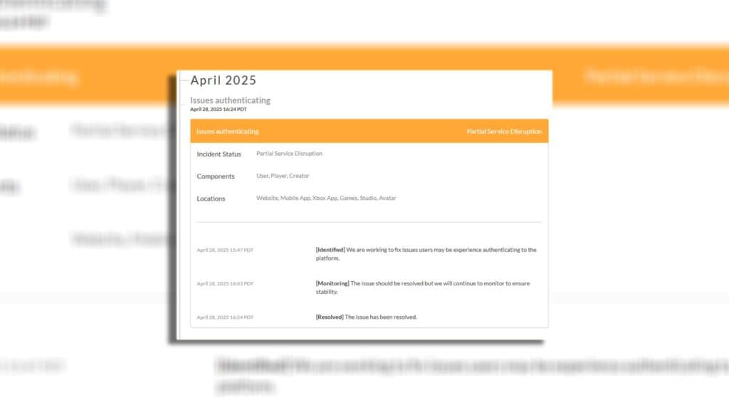 Checking the status of the Roblox platform. (Image via esports.gg)