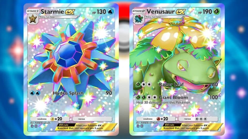Shiny Starmie ex and Shiny Venusaur ex from Celestial Guardians. (Image via esports.gg)