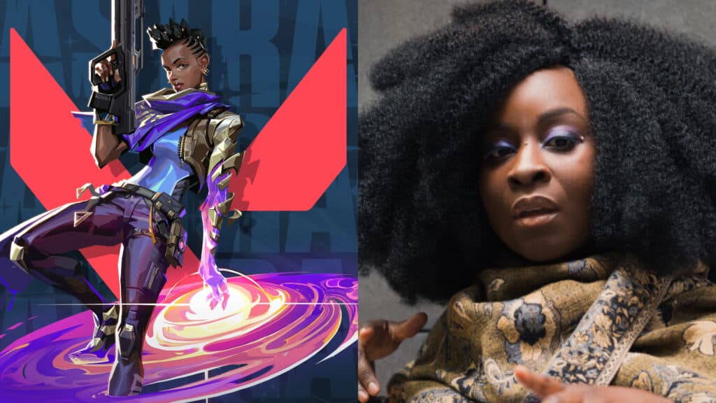 Astra and her voice actress Effie Nkrumah (Image via Riot Games | Effie's Instagram)