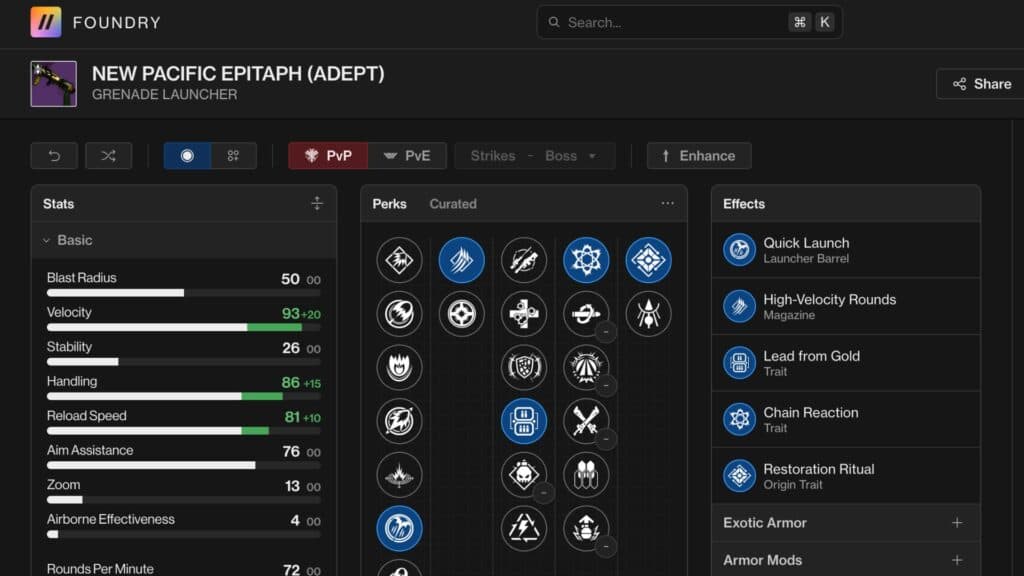 Like other wave-frame GLs, New Epitaph is serviceable in PvP. (Screenshot by esports.gg via d2foundry)