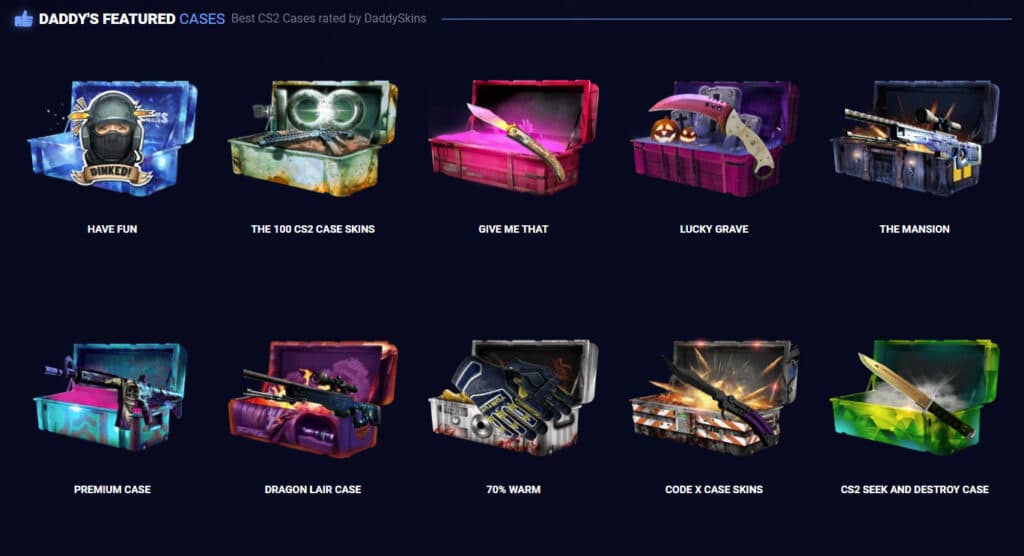 Sites like DaddySkins offer endless different case options to choose from. (Screenshot via DaddySkins)