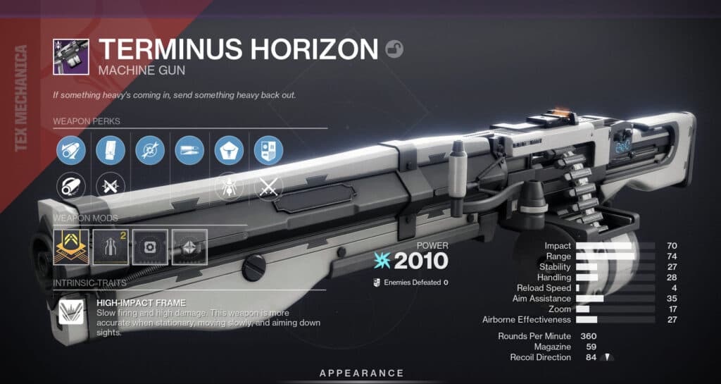 Some fantastic primary perks for Terminus Horizon. (Screenshot by esports.gg)