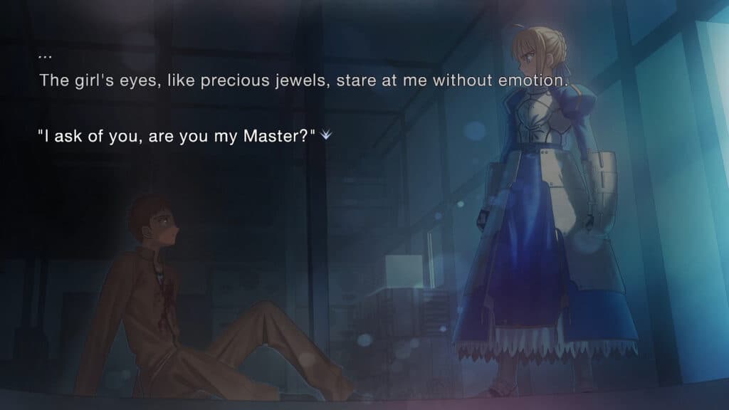 Saber's first appearance in Fate/stay night (Image via TYPE MOON)