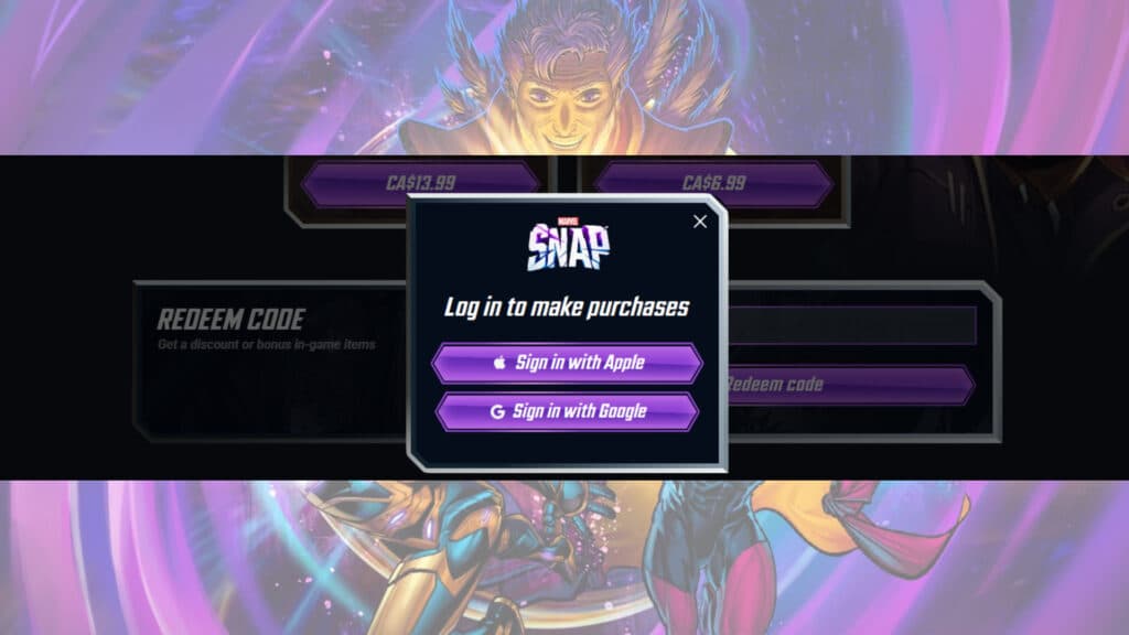 How to redeem Marvel Snap codes (Screenshot via esports.gg)