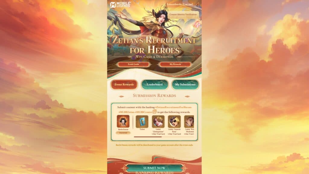 The event page when viewed on PC (Image via MOONTON Games)