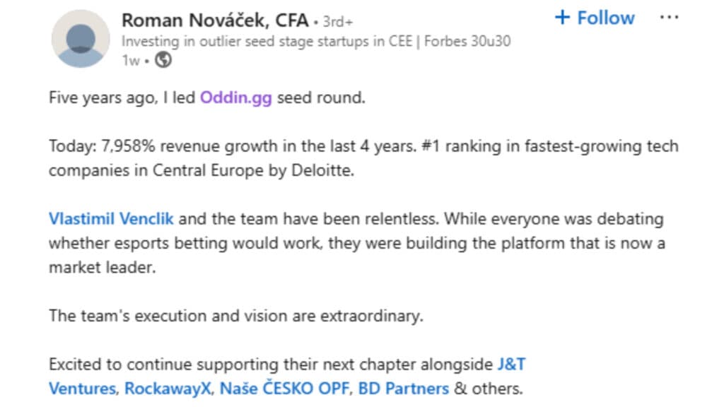 Screenshot of Roman Nováček's LinkedIn post (Image via Roman Nováček)