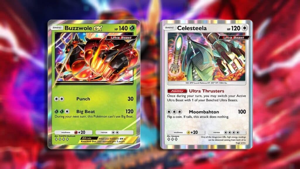 Main cards for the Buzzwole ex deck in Pokémon TCG Pocket (Image via esports.gg)