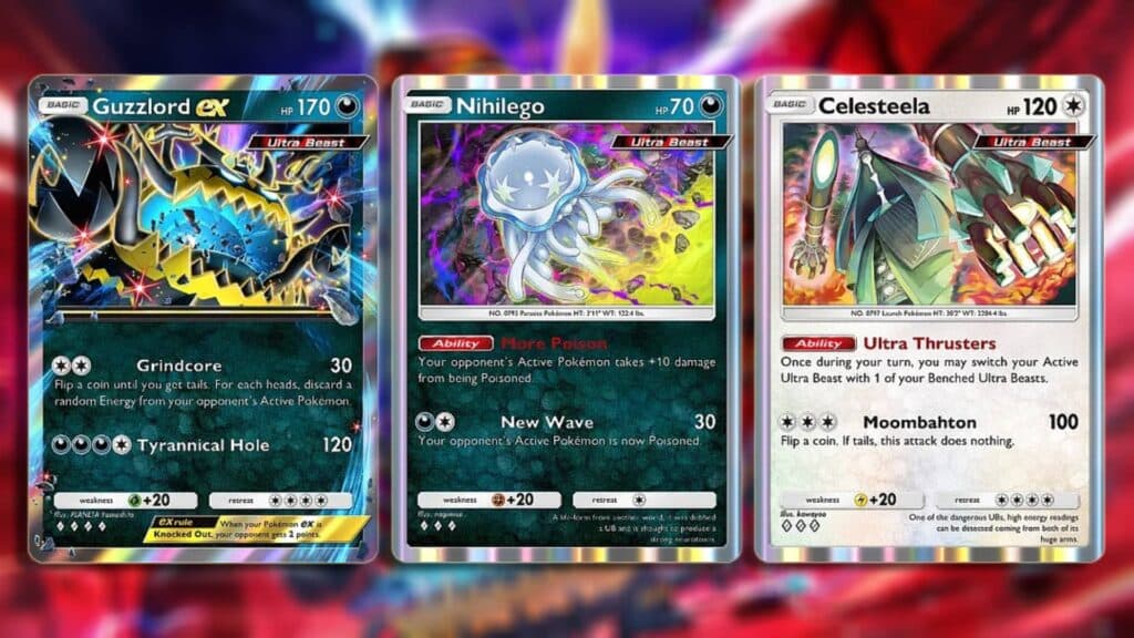 Main cards for the Guzzlord ex deck in Pokémon TCG Pocket (Image via esports.gg)