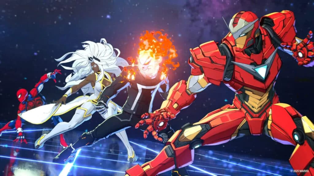 Spider-Man, Storm, Ghost Rider, and Iron Man in Marvel Tokon (Image via Arc System Works)