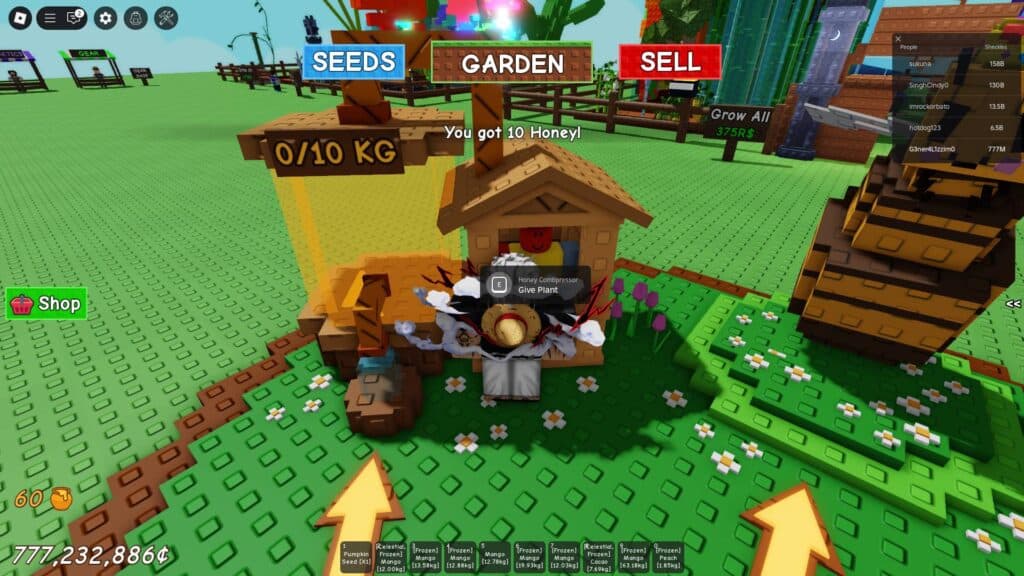 Obtaining Honey in Grow a Garden (Screenshot via esports.gg)