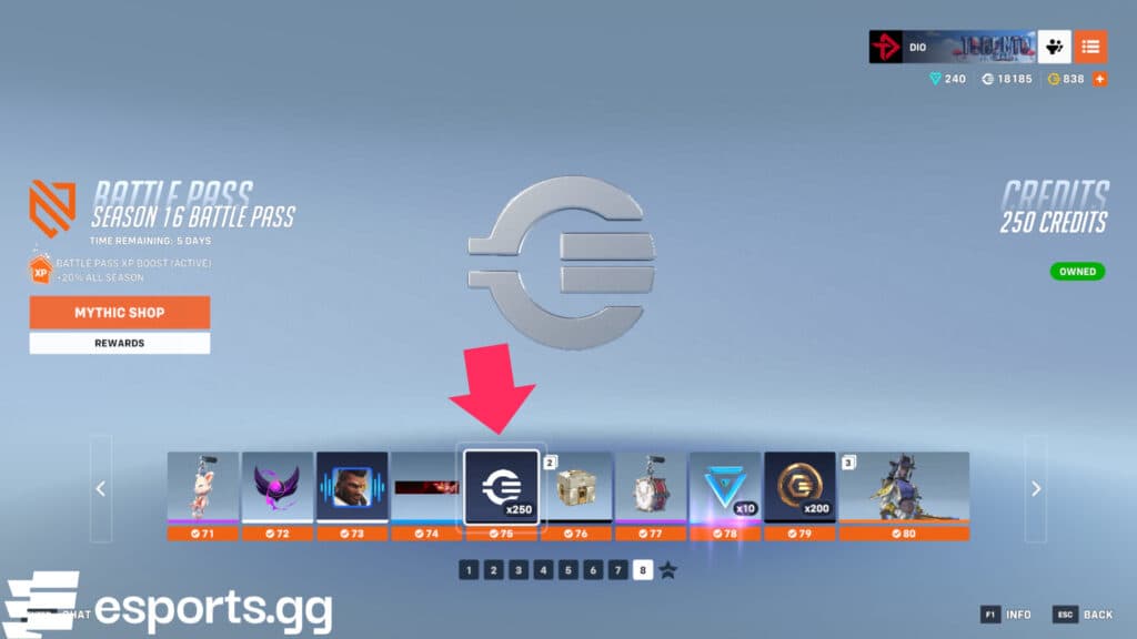 Credits in the Battle Pass (Screenshot via esports.gg)