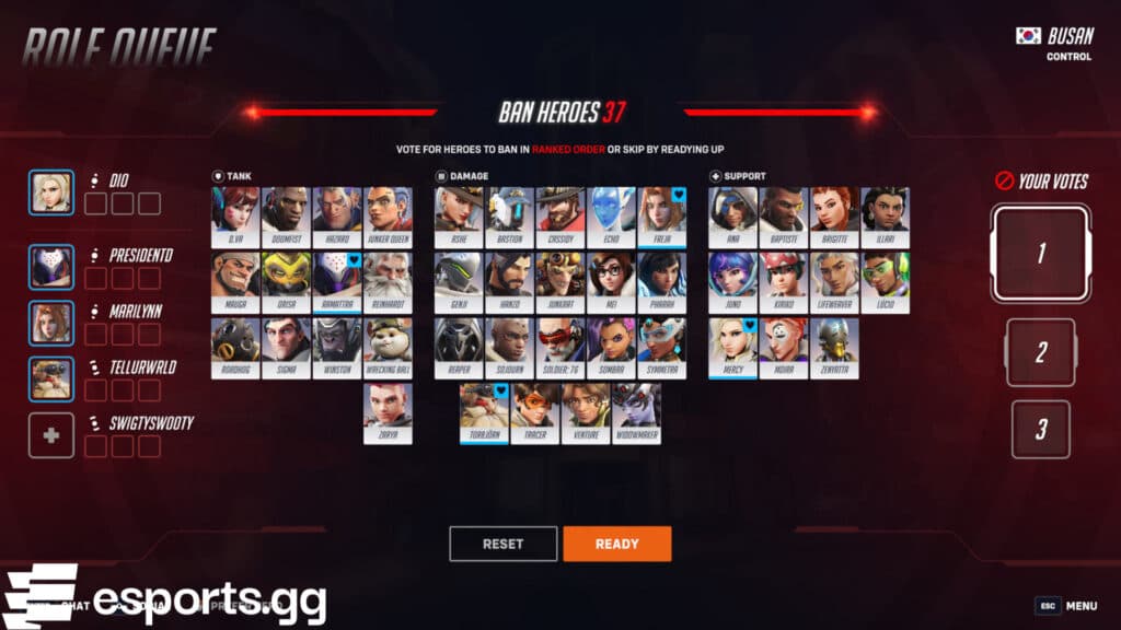 Competitive Drive events now have hero bans (Screenshot via esports.gg)