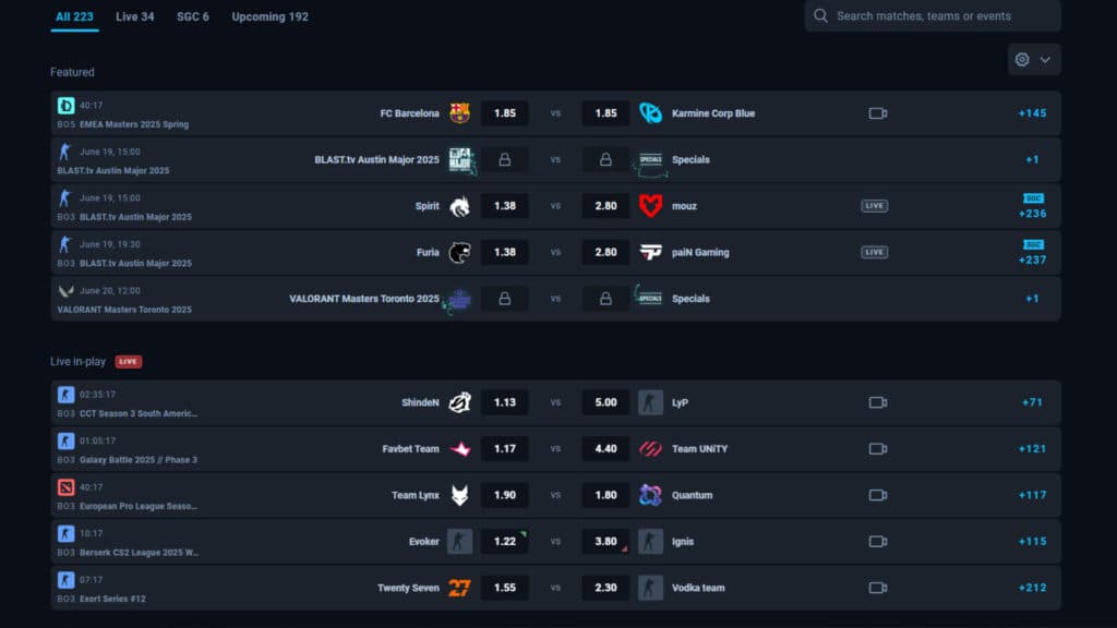 Thunderpick's other esports betting titles (Image via Thunderpick)