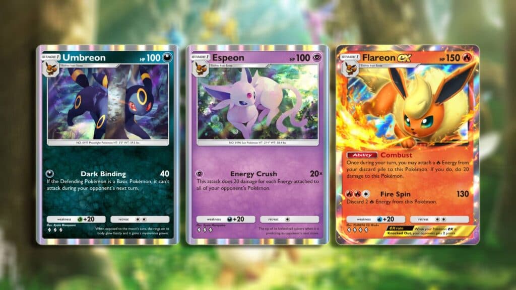 Umbreon, Espeon, and Flareon ex cards (Image via esports.gg)