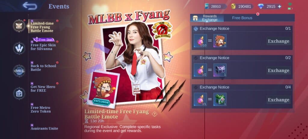 The items you can exchange your pendants for in the event. (Screenshot via esports.gg)