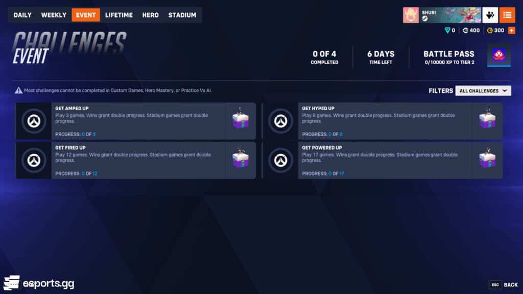 Epic loot boxes event challenges in Overwatch 2 (Screenshot by esports.gg)