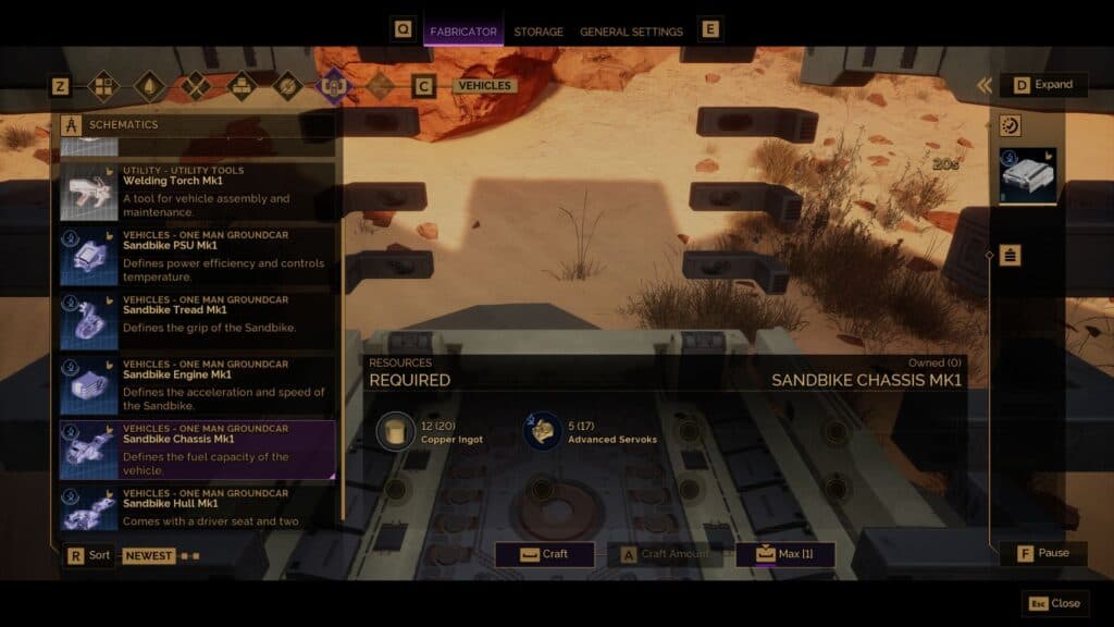 You'll need to refine Copper Ore into Copper Ingot to fabricate items. (Screenshot by esports.gg)