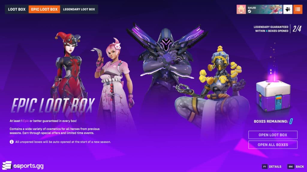 Epic loot box menu (Screenshot by esports.gg)