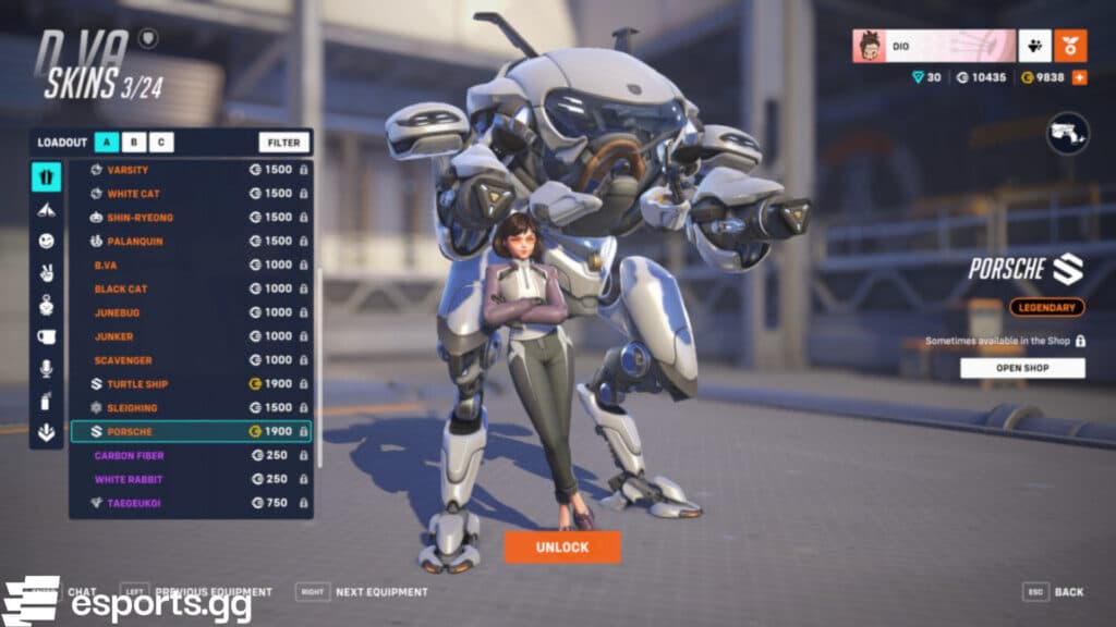 D.Va's Porsche skin (Screenshot via esports.gg)