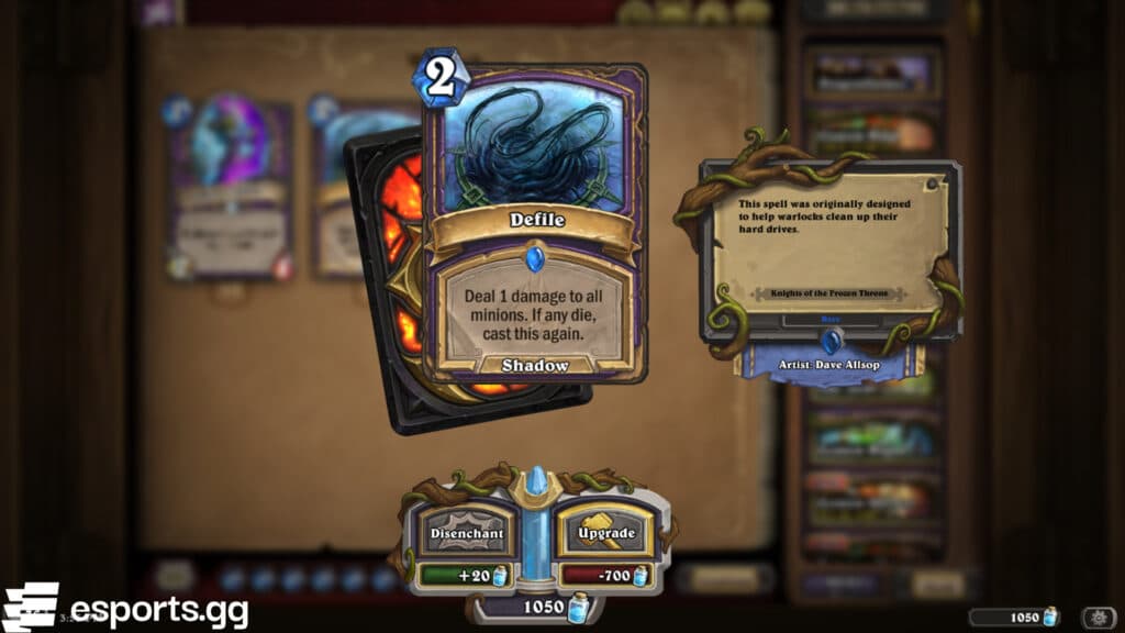 Define is a Warlock spell in Hearthstone (Screenshot via esports.gg)