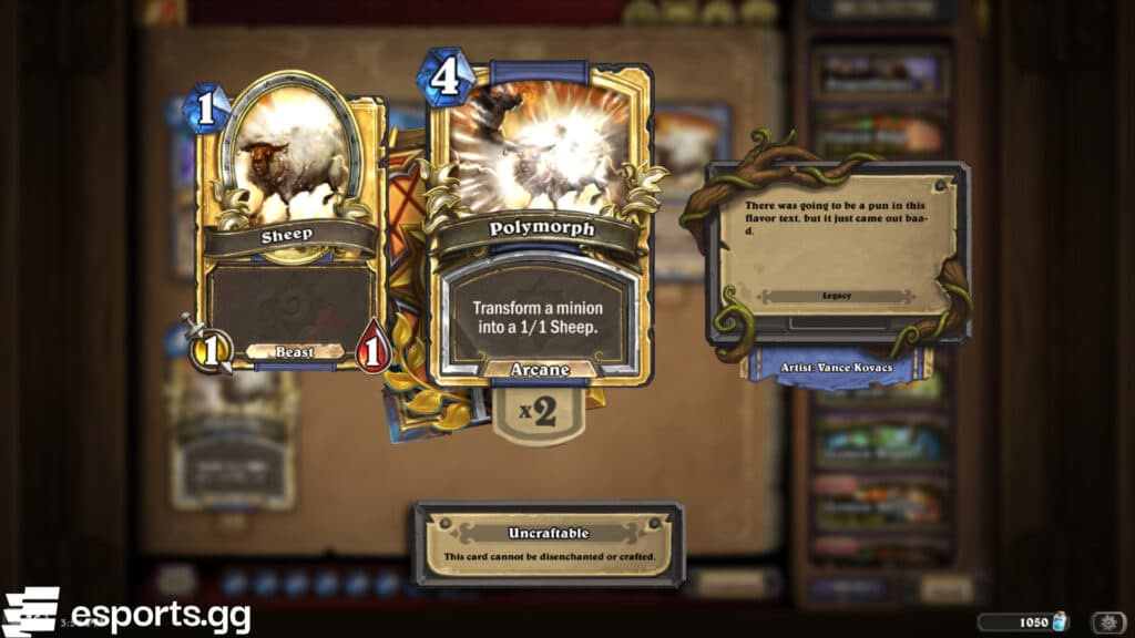 The Polymorph card in Diablo Immortal is inspired by Hearthstone, and the latter game has roots in Warcraft (Screenshot via esports.gg)