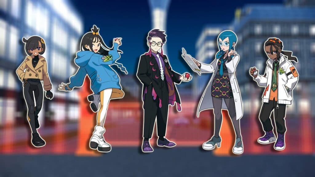 New characters in Pokémon Legends Z-A from left to right: Emma, Lida, Corbeau, Mable, and Naveen (Image via esports.gg)