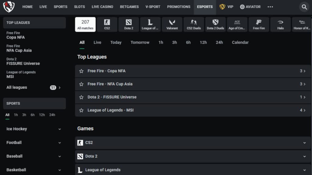 Screenshot of LeonBet's esports page (Image via LeonBet)