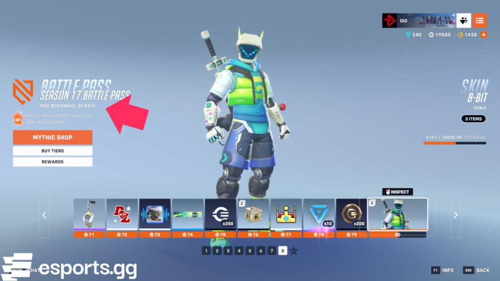 Overwatch 2 Season 17 Battle Pass timer (Screenshot via esports.gg)