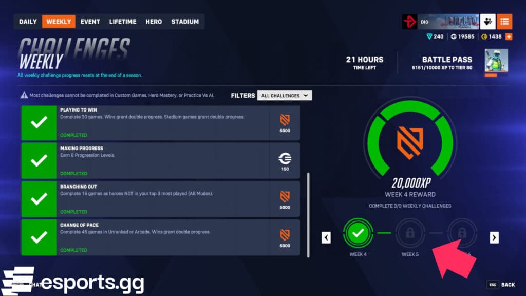 Week 5 is the middle of Overwatch 2 Season 17 (Screenshot via esports.gg)