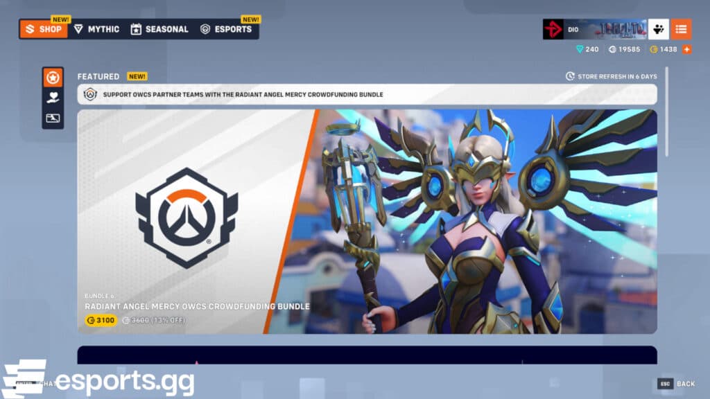 Overwatch 2 shop rotation (Screenshot via esports.gg)