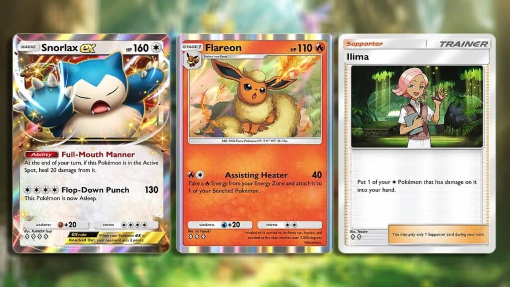 Snorlax ex, Flareon, and Ilima (Image via esports.gg)