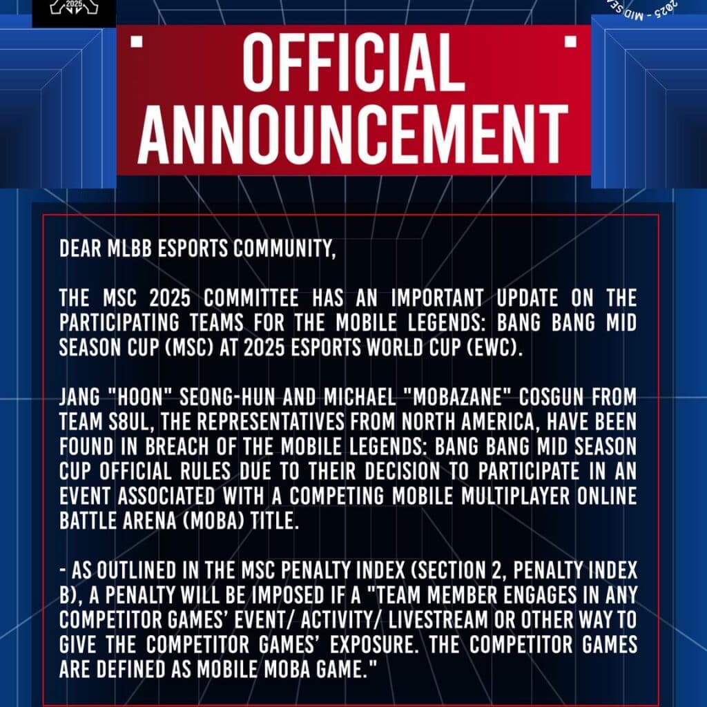 BTK squad, under S8UL Esports, got disqualified in the MSC 2025 (Image via MLBB Esports on Facebook)