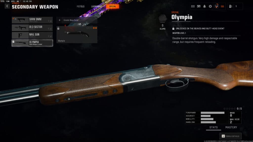 Selecting the Olympia from the loadout menu. Screenshot by esports.gg