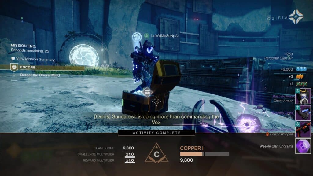 Complete the Encore mission to earn all pieces of the Bushido armor set. (Screenshot by esports.gg)