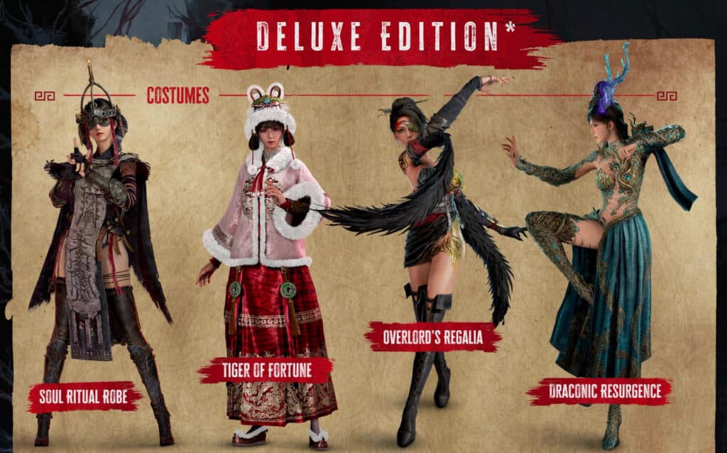 Four Costumes that come with the Deluxe Edition of WUCHANG: Fallen Feathers