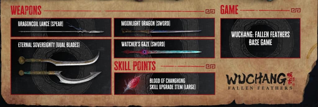 The Weapons and items included in the Deluxe Edition of WUCHANG: Fallen Feathers
