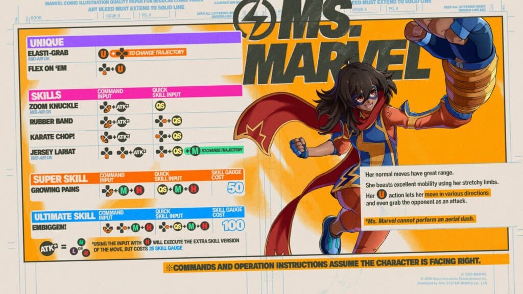 Ms. Marvel's commands (Image via Arc System Works)