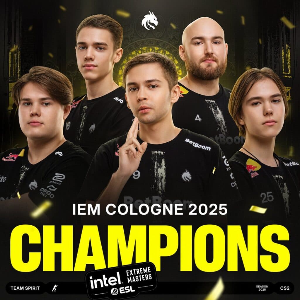 Champions of IEM Cologne (Image via <a href="https://x.com/Team__Spirit">Team Spirit</a>)